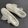 Casual Shoes Pearls Wedding Dress Bride Flats Lace Strap Hand Made Personal Customize Letters On Women Cute Sneakers