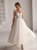 Prinzessin Kurzes Hochzeitskleid 2024 Eine Linie Schatz Spaghetti -Gurte Dot Tüll Bridal Party Kleid Schnürung Rückenlänge Custom Made Vestidos de Novia
