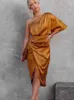 Summer Silk Satin Single Shoulder Long Dres Fashion Elegant Celebrity Dresses Evening Dress Party Clothes Ladies 2024 240409