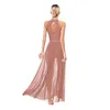 STAGE WEMPS FEMANS MODERNE LYRICAL DANSE Robe sans manches Splice Split Maxi Sheer Flowy Tulle Ballroom Performance Dancewear