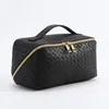 Cosmetic Bags Large Capacity Fashion Knitted Women Bag Colorful Make Up Portable PU Washbag Travel Emboss Lady Box