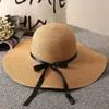Chapéus largos de palha de verão Big Beach Sun Hat Block dobrável Proteção UV Panamá osso Chapeu Feminino Gorras