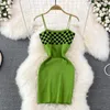 Günlük elbiseler Hong Kong aromalı ekose elbise 2024 yaz seksi ince örgü kolsuz kısa sırt çantası kalça