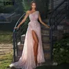 Party Dresses LORIE One Shoulder Pink Tulle Mermaid Prom Glitter Sequins Gowns Sexy Leg Slit Celebrity Vestido De Noche
