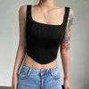 Camisoles Tanks European y americano sexy espeluznante top de verano con correa de hombro doble fit delgado versátiles de mujeres cortas al por mayor