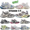 Designer Runner 2.0 Sneaker Paris Vintage 2 Shoes White Beige Red Yellow Mesh and Leather Laguging Grougging Runners Printed on Outside Prow-On Tab Trainers