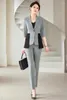 Women's Two Piece Pants NAVIU Black Gray Patchwork 2 Set Women Suits Coat Wedding Tuxedos Jacket Clothing Lady Party Formal Blazer Trousers