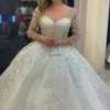 فستان زفاف كريستال سباركلي فستان طويل من الأكمام الطويلة 2023 Vestido de Noiva Lace Up Pageant Detory Bridal Dons