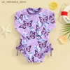 Endelar Ewodos babybikini Långärmad blommig fjäril Tryck Båge Summer Swimsuit 0-3 år Q240418