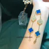 Designer 1to1 Bangle de luxe Bijoux Fanjia Fourleaf Clover Five Flower Bracelet Womens Blue Chalcedony V Braceux de la mode en diamant en diamant à or rose 18 carats