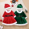 Meisje jurken peuter baby kinderen meisjes pak kerst met riem hoed herfst winter warm feest pluche prinses kostuum kerstvestidos