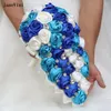 Bröllopsblommor Janevini Luxury Crystal Royal Blue Waterfall Bouquets Bride Roses Cascading Bridal Bouquet Blumenstraus Hochzeit