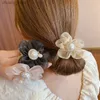 Hårgummiband Organza Pearl Hair Rope Hair Ring Sweet Sun Flower Head Rope Girl Tie Head Rep Rubber Band Hårtillbehör Y240417