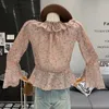 Frauenblusen sexy Mädchen V-Ausschnitt Langarmes Hemd Frauen Frühling Blumendesign Schlankes fit obere obere Blusas Femininas