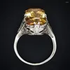 Cluster Rings Fashion Women Ring 925 Silver Jewelry With Citrine Zircon Gemstone Gold Color Open Finge For Wedding Party Gifts