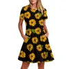 캐주얼 드레스 여성 패션 둥근 목 짧은 슬리브 포켓 멍청이 베라 노 모다 2024 파라 무저르와 함께 인쇄 된 미디 드레스