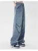 Женские джинсы любят вышивать узор летней улицы Cool Cool Bottoms Vintage Style синие брюки женские мешковатые джинсовые брюки