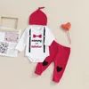 Ensembles de vêtements 2024-10-19 Lioraitiin 0-18m Born Baby Boy Saint Valentin Téréginal Mammmy est mon pantalon rober à manches longues Valentine avec chapeau