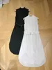 robe de femme coton noire blanc col collier sans manche robe midi robe