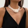 Kedjor skiktad faux pärlhalsband elegant flerskiktad choker för kvinnor justerbar längd rostfri legering hals