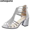 Silver Gold Sandals Peep Toe Chunky Heels Women Wedding Shoes Ankle Boots Sandal Open High Dress Bling Pump 240412