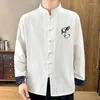 Men's T Shirts Summer Product Trendy Fashion Embroidery Chinese Style Standing Neck Long Sleeved Top For Men