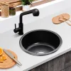 Sinks Kitchen Sinks Kitchen Sink Black NanoCircular Mini Sink Small Single Tank 304 Stainless Steel Bar Bathroom Understage Basin Home