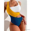 Dames badmode 2023 contrast kleur bikini eendelige zwempak vrouwen uitgehold strand bodysuit slanke fitting badpak backless zomer badpak