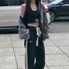 Kvinnors jackor y2y grå kvinnor denim korsar skörd hippie streetwear överdimensionerad zip coat harajuku kläder
