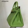 Cowhide handväska Brkns äkta lädergrön krokodil hudmell med halv honungsvax liten 25 med läderuw9itgqe