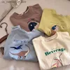 T-Shirts Childrens Cotton Kurzärmeled Top Cartoon gedruckt halb Ärmeln Sommer Neues kleines und mittelgroßes Kindert-Shirt Q240418