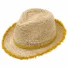 Berets 202402-Gaoda-British Drop Summer Natural Raffia Grass Colored Lady Panama Fedoras Cap Women Jazz Hat