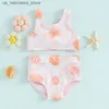 Één-stuks baby zwempak meisjes zwempak 2-delige zwempak mouwloze kruis/bedrukte vest shorts set zwempak Q240418