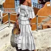 Robes de fête d'été dames sexy slash cou bohemia robe longue mode imprimé manches courtes décontractées de la plage de plage aux femmes décontractées