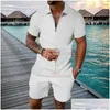 Men'S Tracksuits Mens Summer Fashion Short Sleeve Men 2Pcs Suit Fit Male Casual Social Leisure Gri Fitness Sports Sets Drop Delivery Dholg