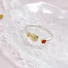 Clusterringen Authentiek 925 Sterling Silver Opening Style Ring ingelegde Natural South Red Agate Small Fish Trendy Creativ Sieraden Gift