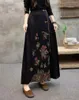 Vêtements ethniques 2024 National Vintage Flower Broidered Satin Jacquard Jirt Midi Oriental Streetwear Folk Style amélioré A-Line