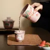 Xícaras pires de porcelana de abertura de cerâmica xícara de chá chinês zen ru yao teacup de chá marinho utensílio de cerimônia rosa