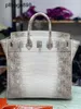 BRKNNS Handbag Genuine Cuir 7a Handswen Hac High Himalayan White Crocodile 40cm de la main de la main