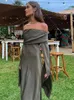 Mode sexy solide off -schouder midi -jurk voor vrouwen elegante chique slash nek jurken met lange mouwen vrouwelijke avond feest club gewaden 240415