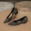Casual Shoes Fhanchu 2024 Kvinnor Rhinestone Summer Low Heels Step-In Hollow Out Slip On Pointed Toe Black Grey Dropship