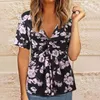 T-shirts pour femmes chemises à imprimé floral d'été sexy v cou de cou à manches courtes t-t-shirts plus taille pour les femmes élégantes street slim décontracté