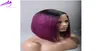 selling Short Bob Straight Synthetic Wigs Heat Resistant black roots ombre purple Synthetic Lace Front Wigs for Black Women2873131