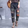 Jeans femminile da ricamo vintage cartone animato y2k baggy harem vaqueros elastico ad alta vita ad alta vita da jogger caviglia pantaloni in denim