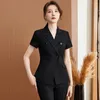 Women's Two Piece Pants NAVIU Pink Formal Uniform Design Pant Suits Summer Short Sleeve For Women Professional Office Work Wear Blazer And