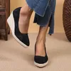 Scarpe vestito lihuamao tela stampata espadrilles caviglia cingele cunete con piattaforma ad alta piattaforma tacco