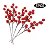 Decorative Flowers 5pcs Artificial Red Berry Cherry Bouquet Fake Plant Vase Christmas Tree Decoration Diy Wreath Home Table