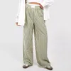 Kadın Pantolon Moda Kadın Y2K Stripes Lounge Elastik bel düz geniş bacak pantolonları sıradan gevşek uyum dipleri çıkıyor