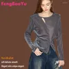 Blouses feminina Silk Velvet Spring e outono Camisa de manga longa French Camiseta vintage confortável respirável slim top