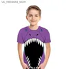 T-shirts 2023 Childrens T-shirts Meninos e meninas Childrens Dinosaur Shirts Childrens Cartoon T-shirts Top Top Modyable Shorts Q240418